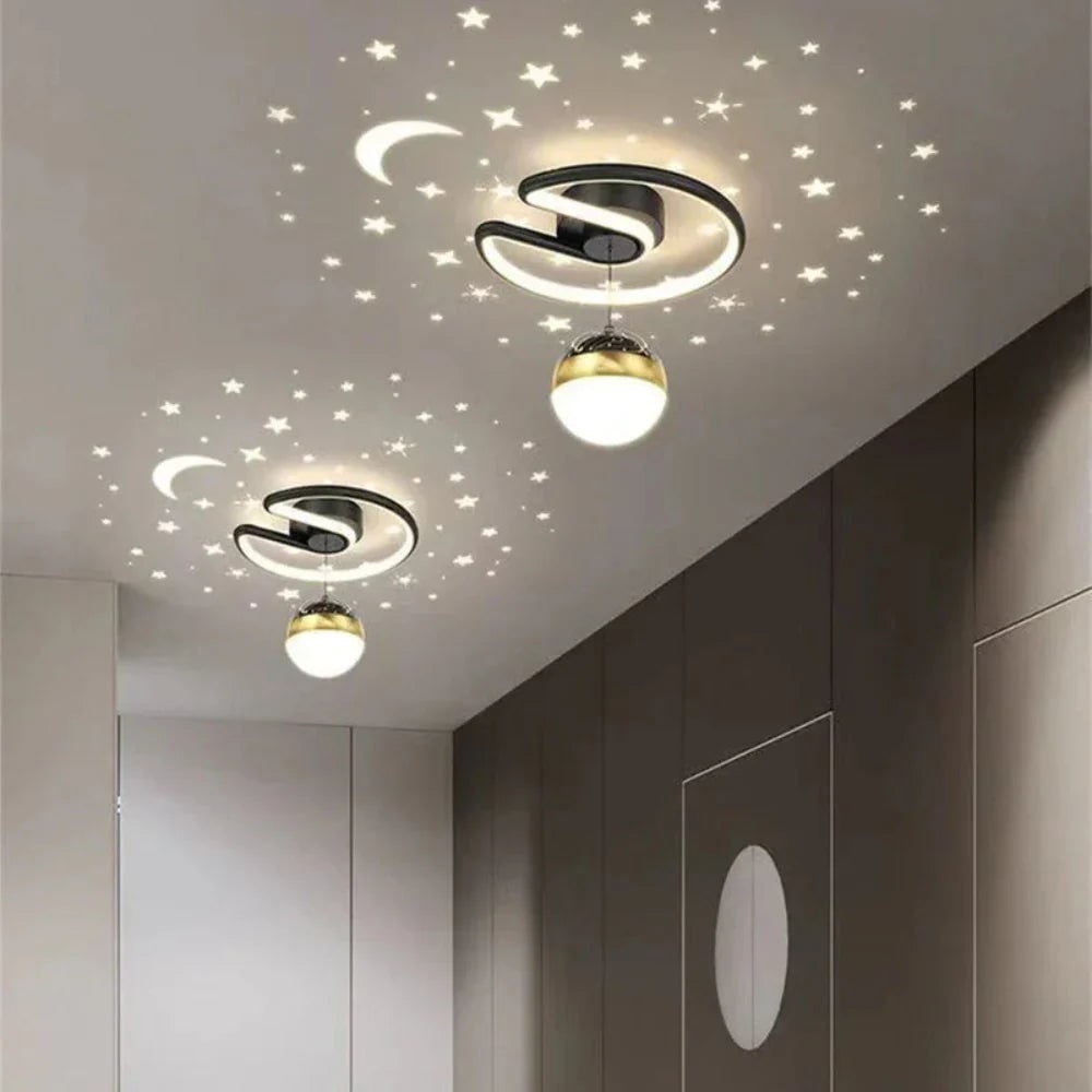 Lámpara de techo LED infantil con proyección de estrellas y diseño semiflush regulable para dormitorio