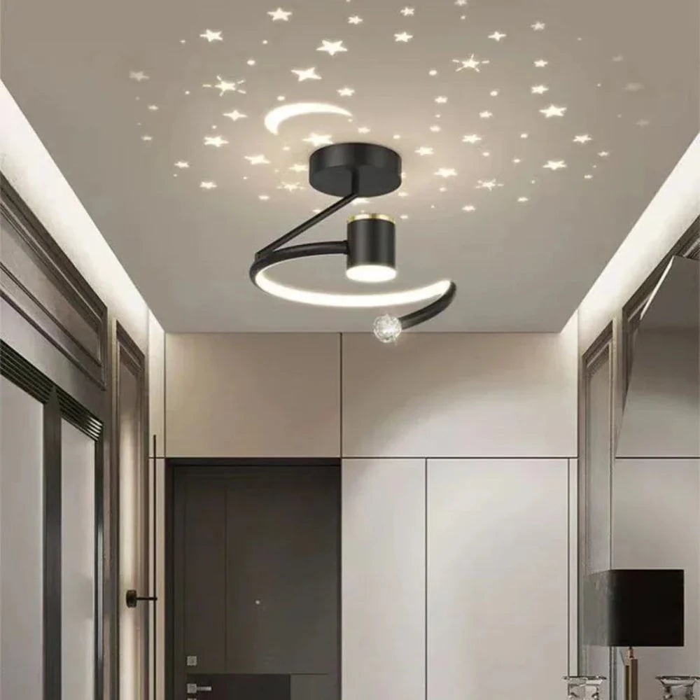 Lámpara de techo LED infantil con proyección de estrellas y diseño semiflush regulable para dormitorio