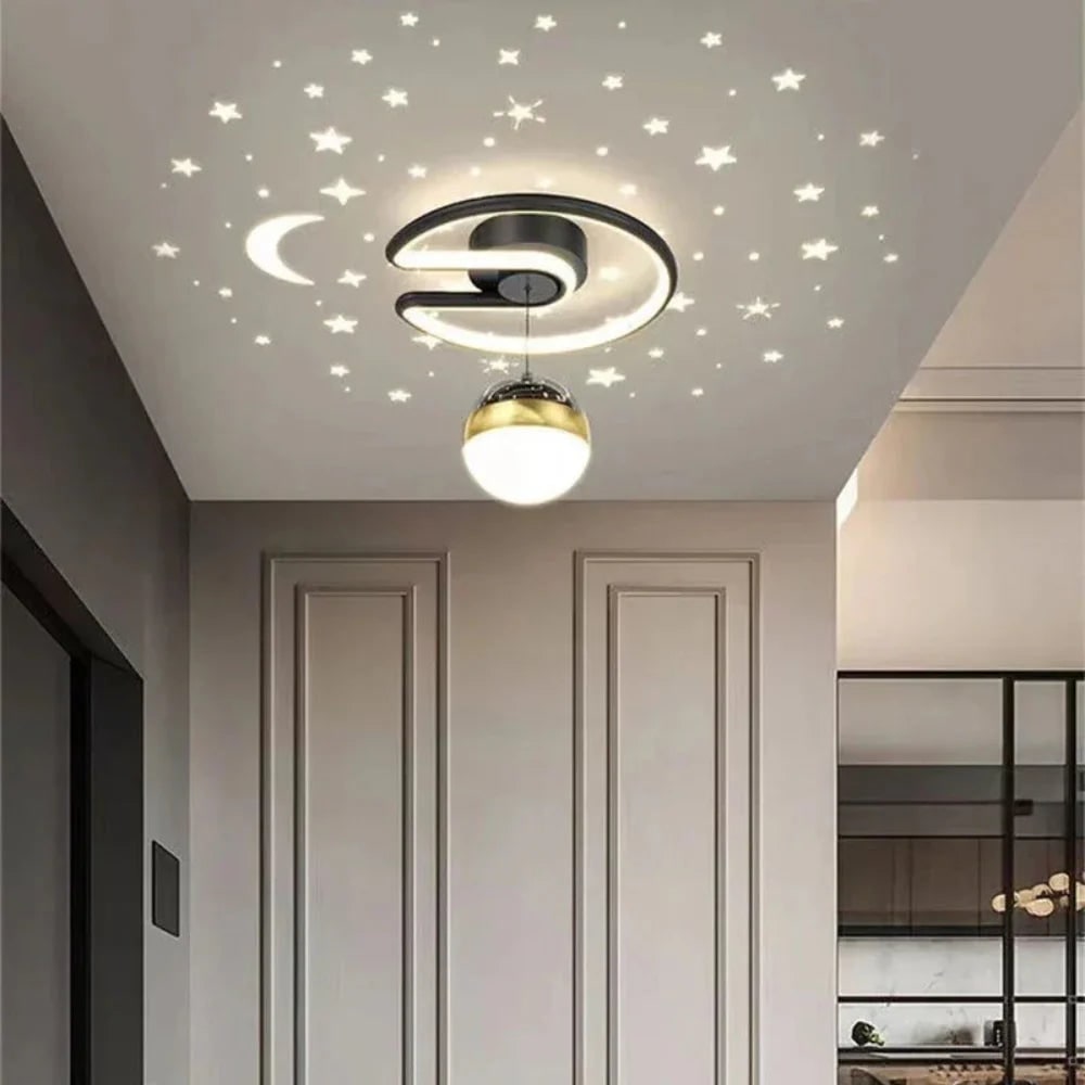 Lámpara de techo LED infantil con proyección de estrellas y diseño semiflush regulable para dormitorio