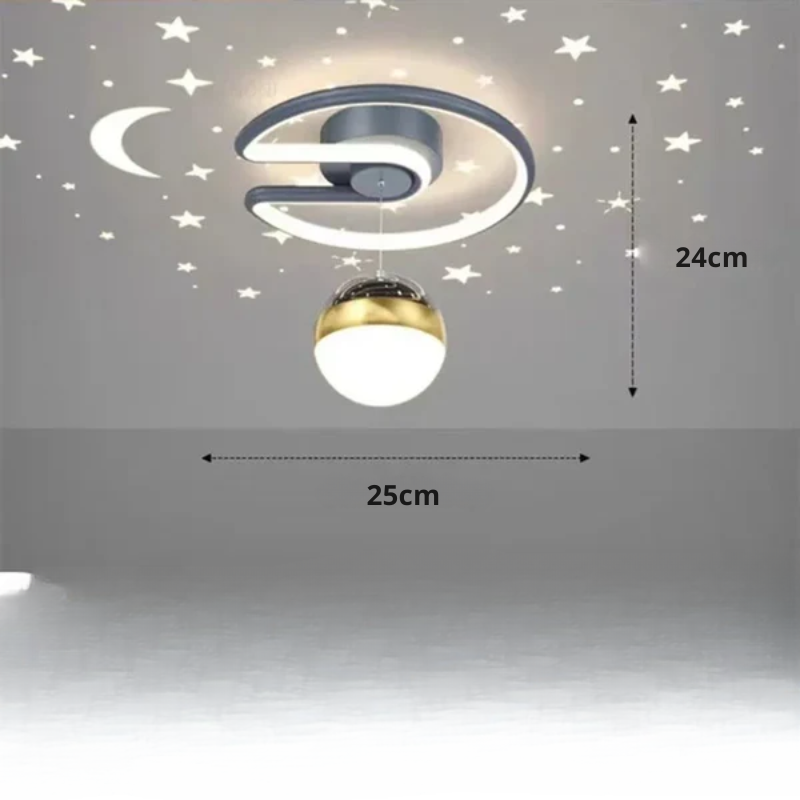 Lámpara de techo LED infantil con proyección de estrellas y diseño semiflush regulable para dormitorio