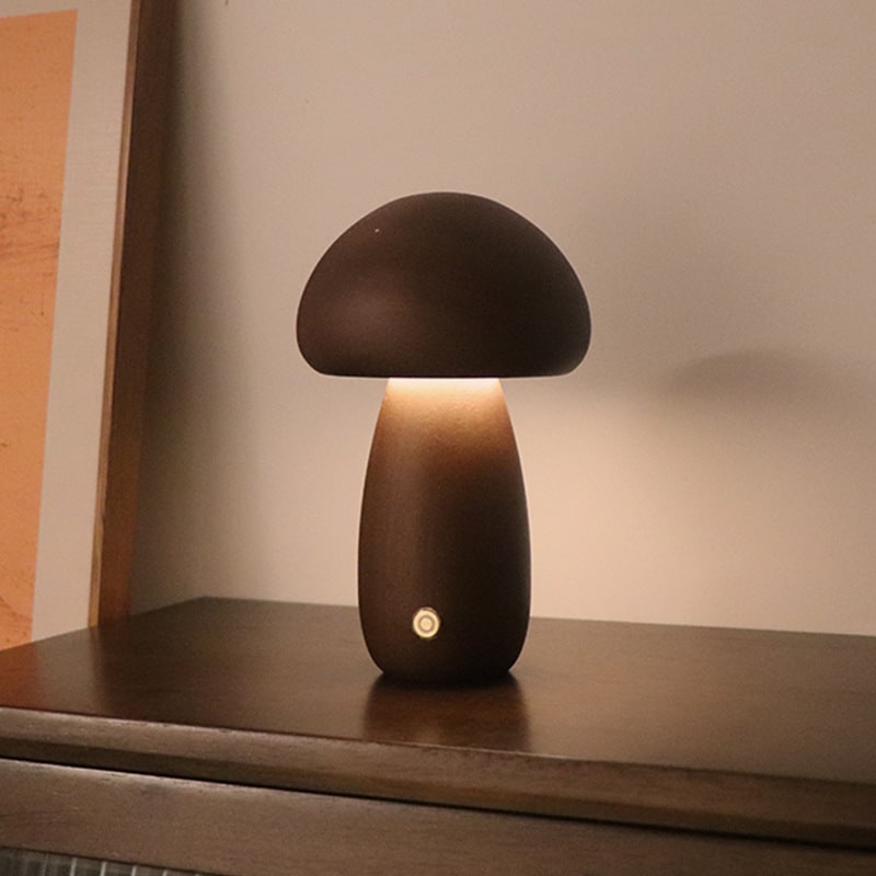 Luz nocturna y lámpara infantil en forma de hongo para dormitorio, con control táctil de madera y LED, para mesa de noche