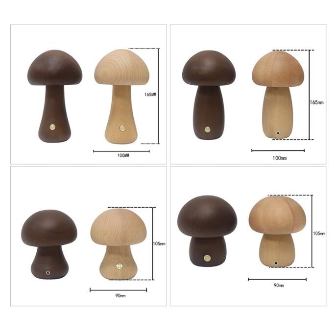 Luz nocturna y lámpara infantil en forma de hongo para dormitorio, con control táctil de madera y LED, para mesa de noche