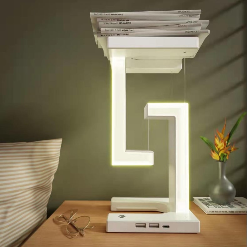 Lámpara de mesa LED recargable para niños, con diseño flotante de tensegridad a batería y almohadilla