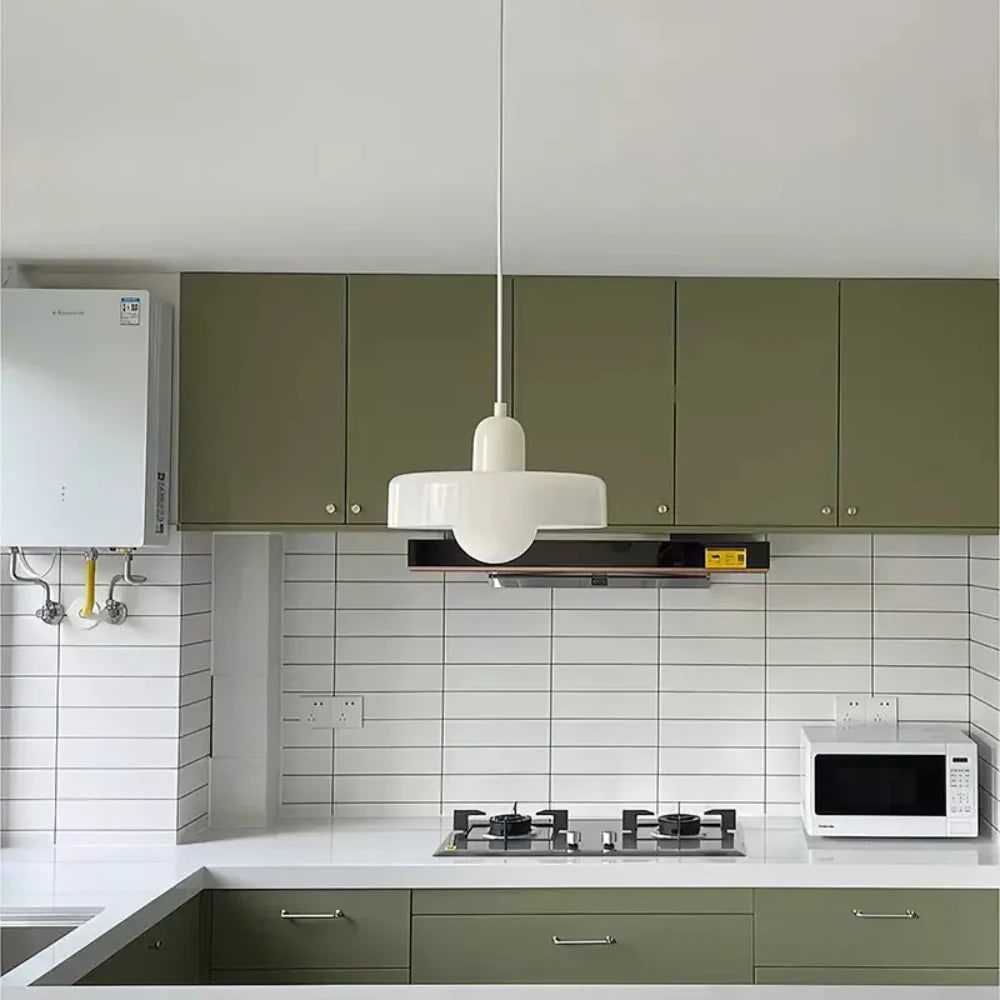Lámpara colgante de cocina con cable ajustable y pantalla de disco de vidrio para la sala de estar