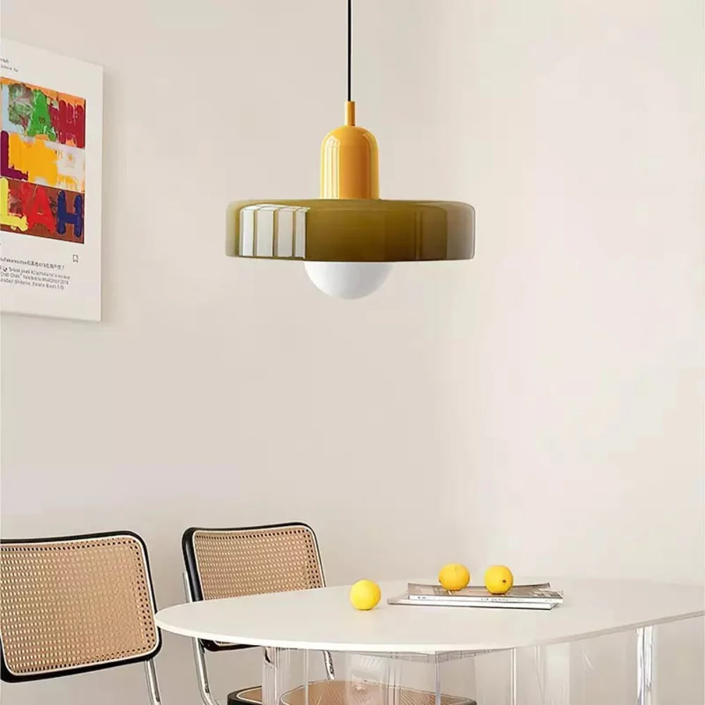 Lámpara colgante de cocina con cable ajustable y pantalla de disco de vidrio para la sala de estar