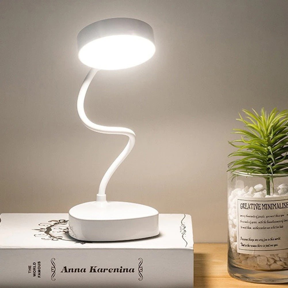 Lámpara de escritorio LED con cuello de cisne flexible ajustable, recargable por USB, de diseño corto y compacto