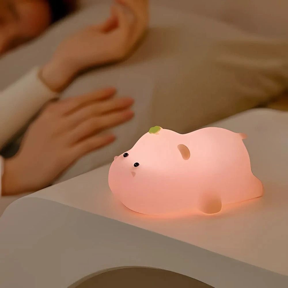 Luz nocturna LED recargable de silicona, portátil y suave, con forma de animal y luz blanca cálida