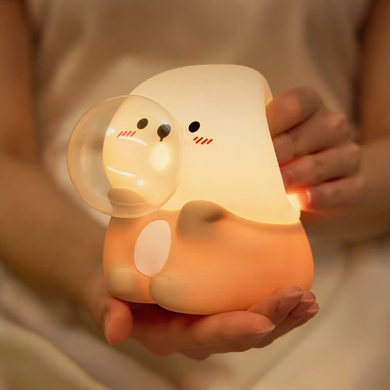 Luz nocturna LED recargable de silicona, portátil y suave, con forma de animal y luz blanca cálida