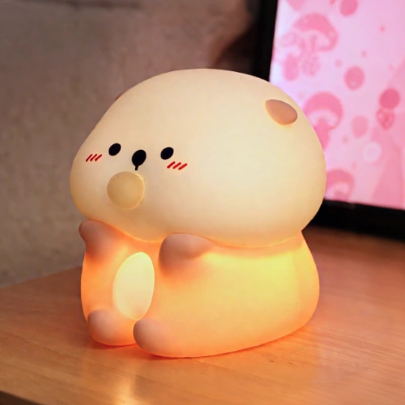 Luz nocturna LED recargable de silicona, portátil y suave, con forma de animal y luz blanca cálida