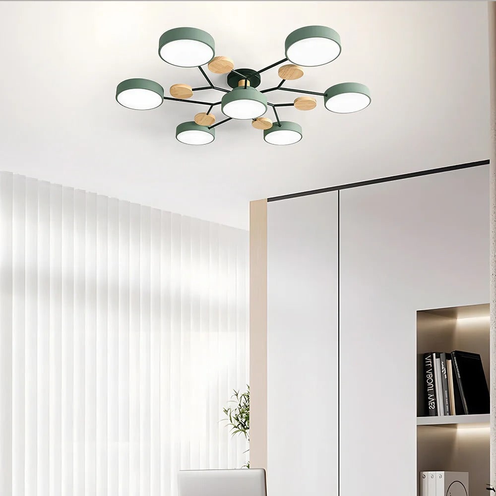 Lámpara de techo LED semiempotrada con detalles modernos de madera para la cocina y el comedor