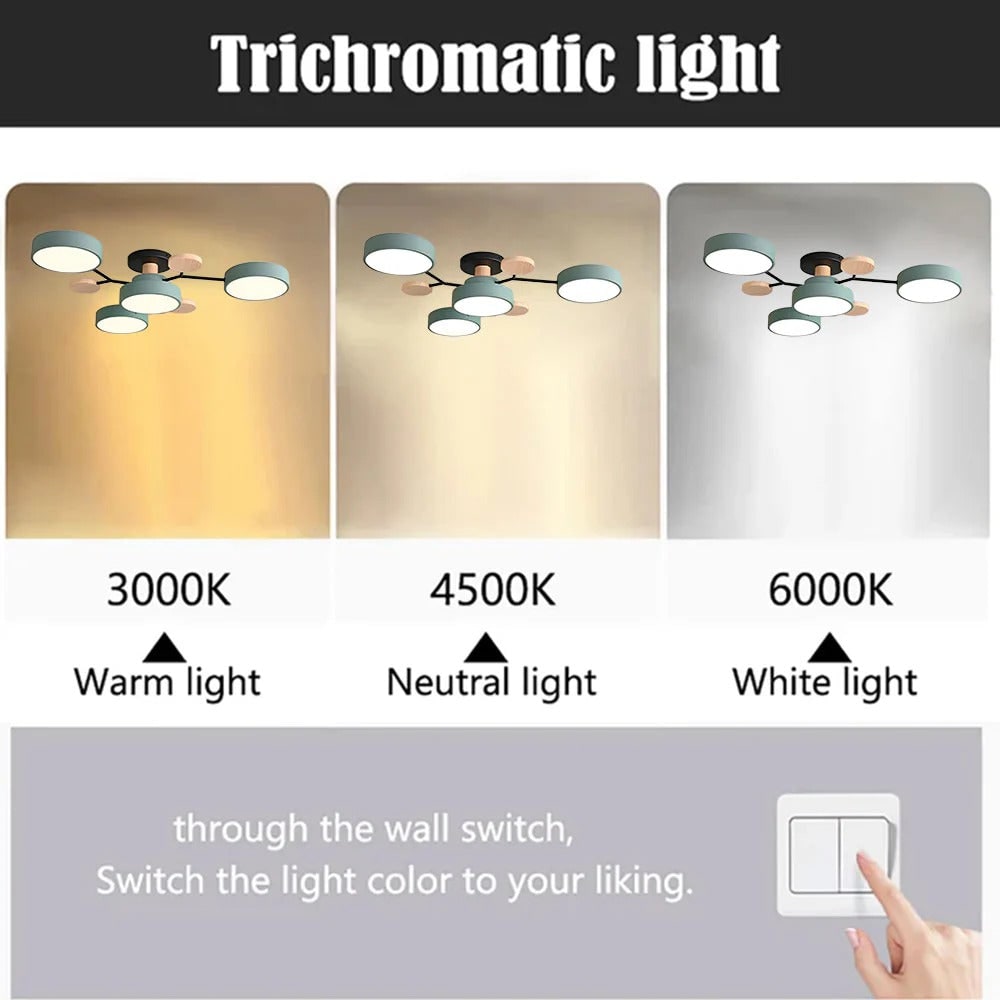 Lámpara de techo LED semiempotrada con detalles modernos de madera para la cocina y el comedor