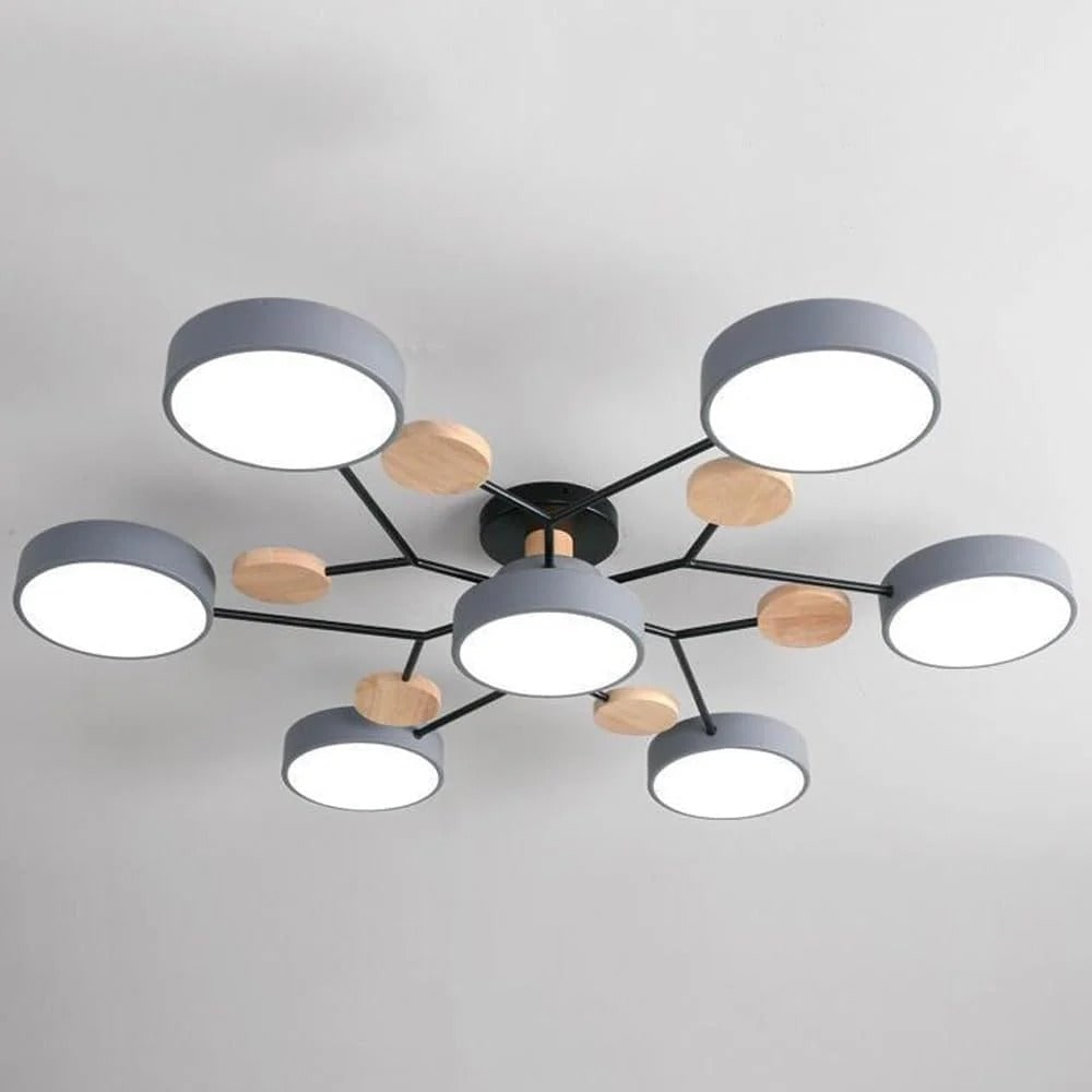 Lámpara de techo LED semiempotrada con detalles modernos de madera para la cocina y el comedor
