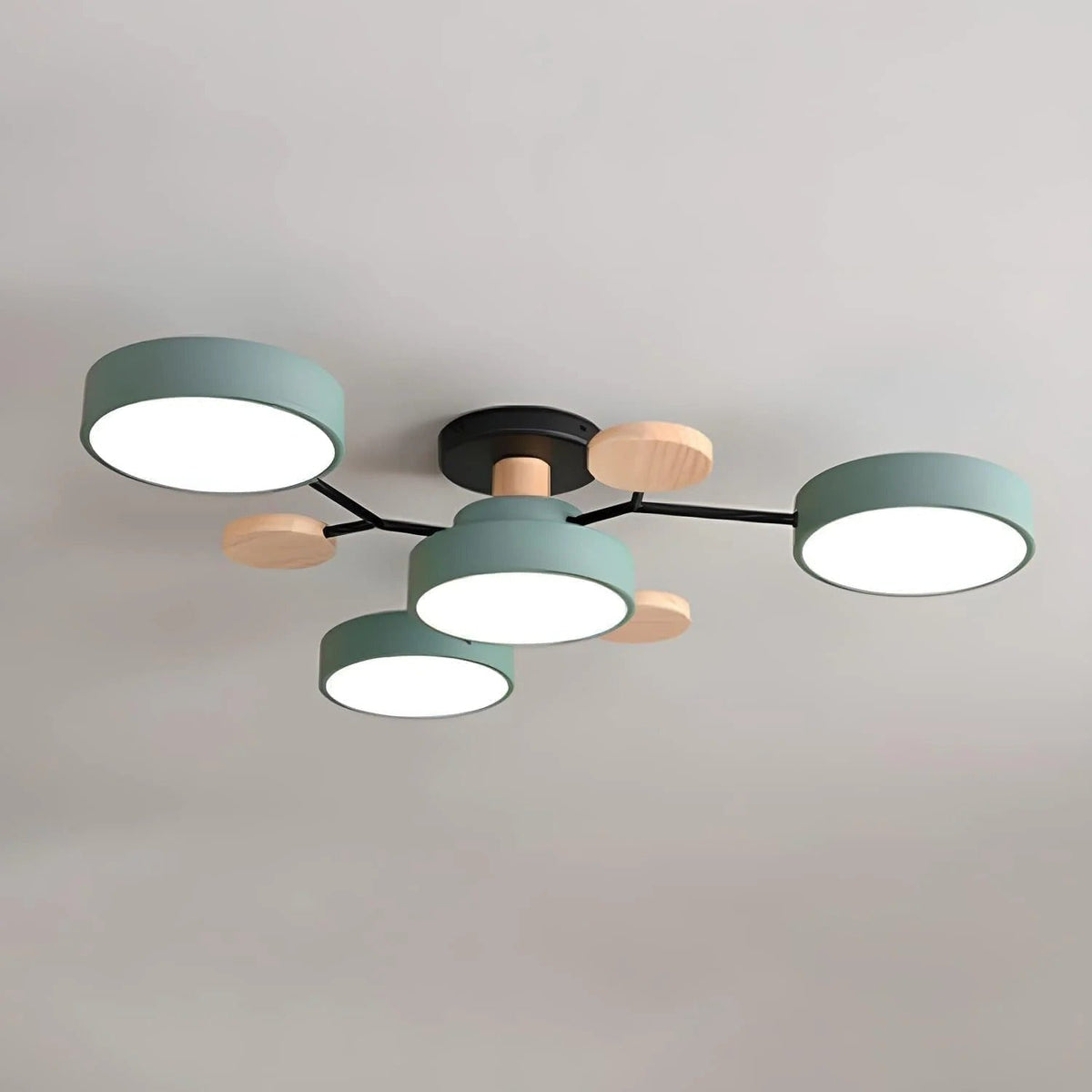 Lámpara de techo LED semiempotrada con detalles modernos de madera para la cocina y el comedor