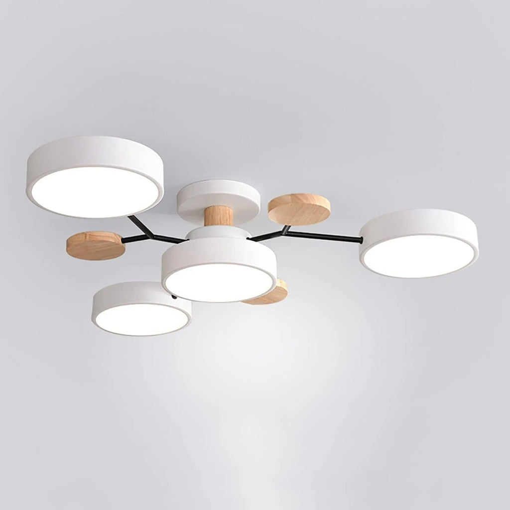 Lámpara de techo LED semiempotrada con detalles modernos de madera para la cocina y el comedor