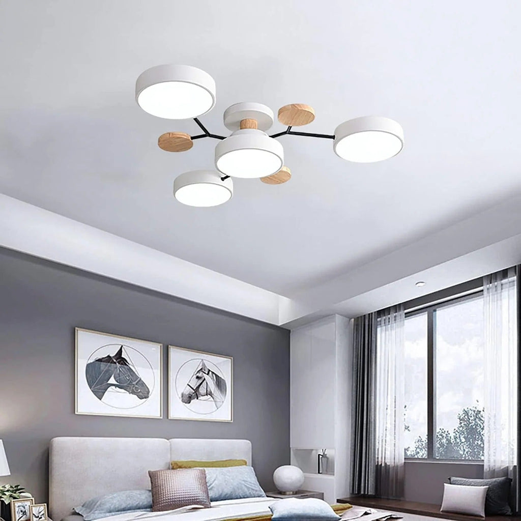 Lámpara de techo LED semiempotrada con detalles modernos de madera para la cocina y el comedor