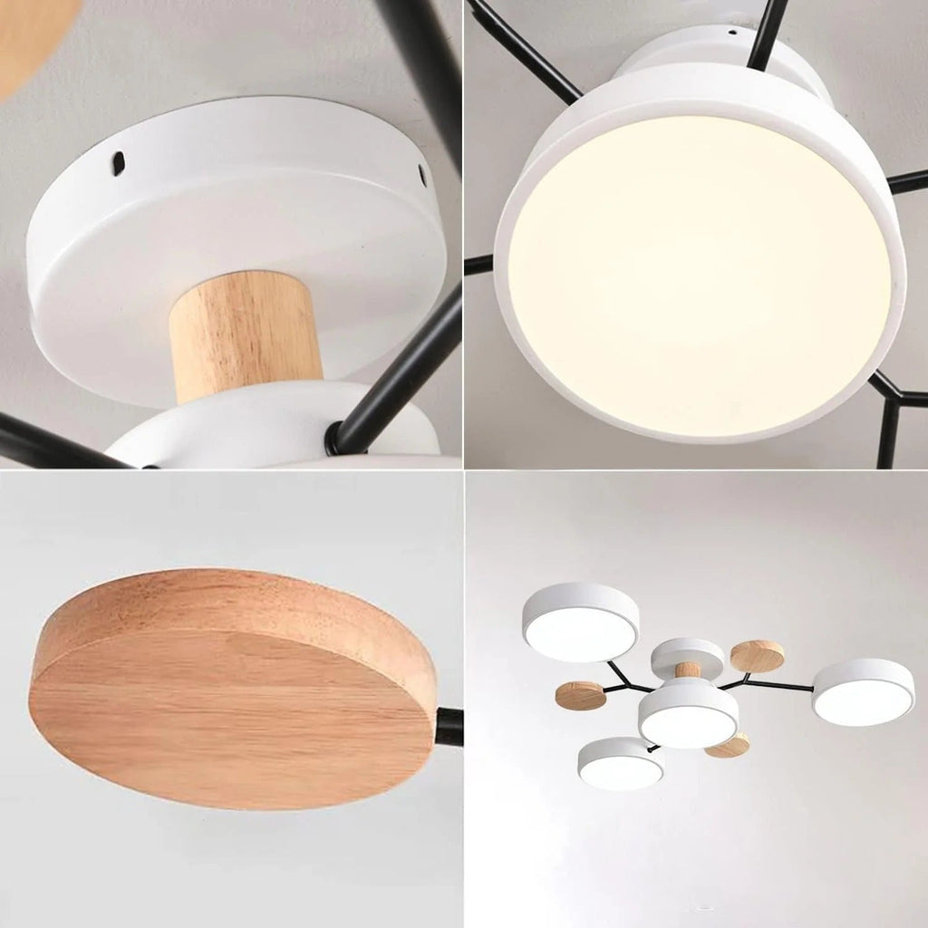 Lámpara de techo LED semiempotrada con detalles modernos de madera para la cocina y el comedor