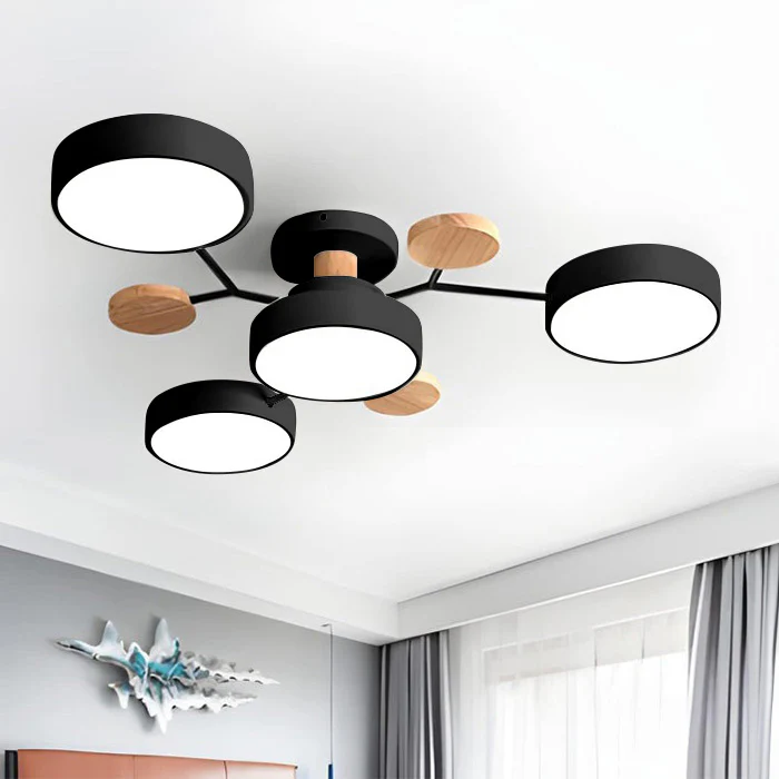 Lámpara de techo LED semiempotrada con detalles modernos de madera para la cocina y el comedor