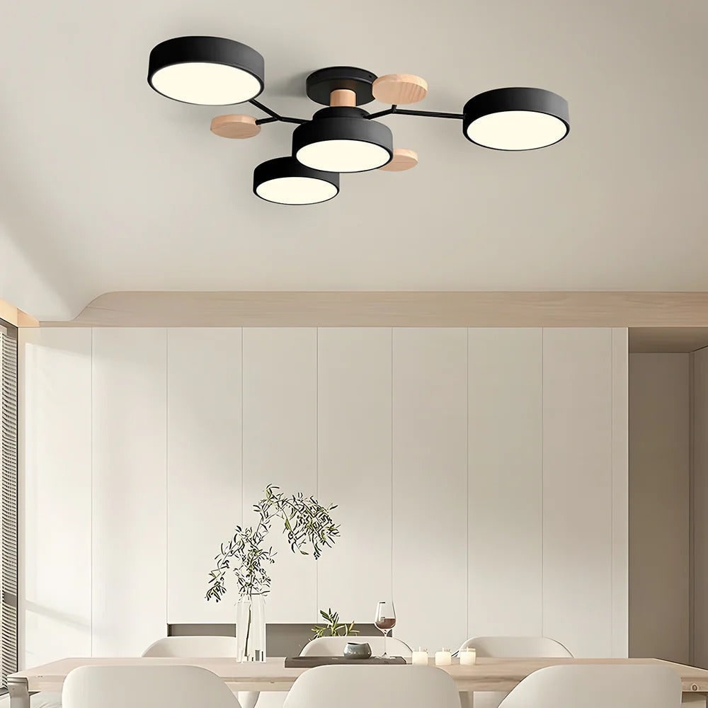 Lámpara de techo LED semiempotrada con detalles modernos de madera para la cocina y el comedor
