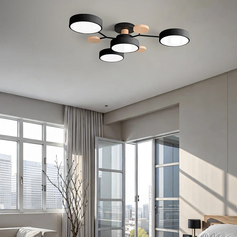 Lámpara de techo LED semiempotrada con detalles modernos de madera para la cocina y el comedor