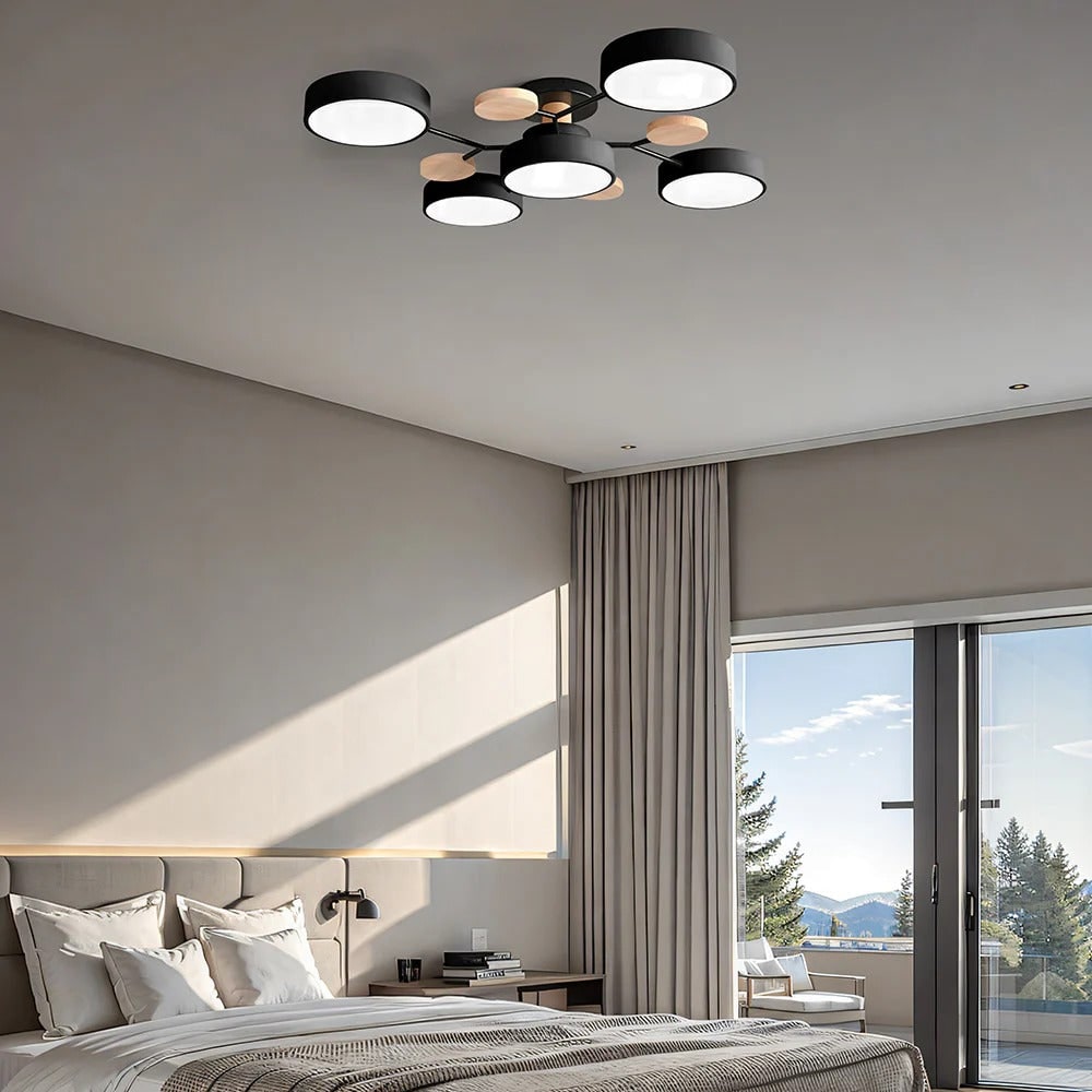 Lámpara de techo LED semiempotrada con detalles modernos de madera para la cocina y el comedor