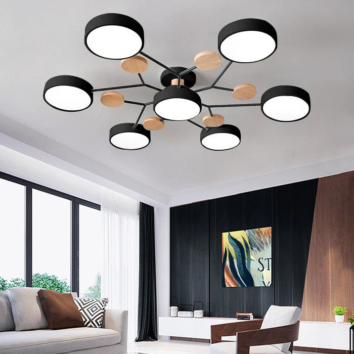 Lámpara de techo LED semiempotrada con detalles modernos de madera para la cocina y el comedor