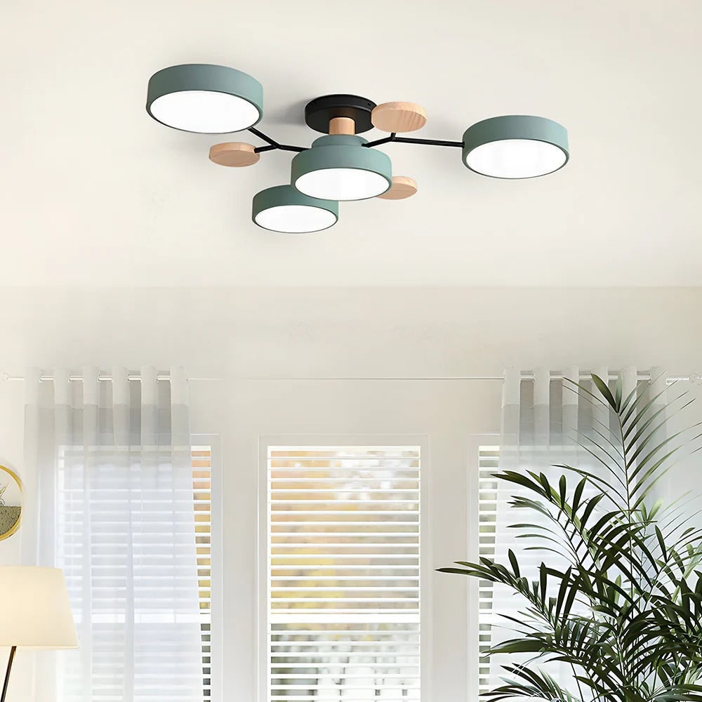 Lámpara de techo LED semiempotrada con detalles modernos de madera para la cocina y el comedor
