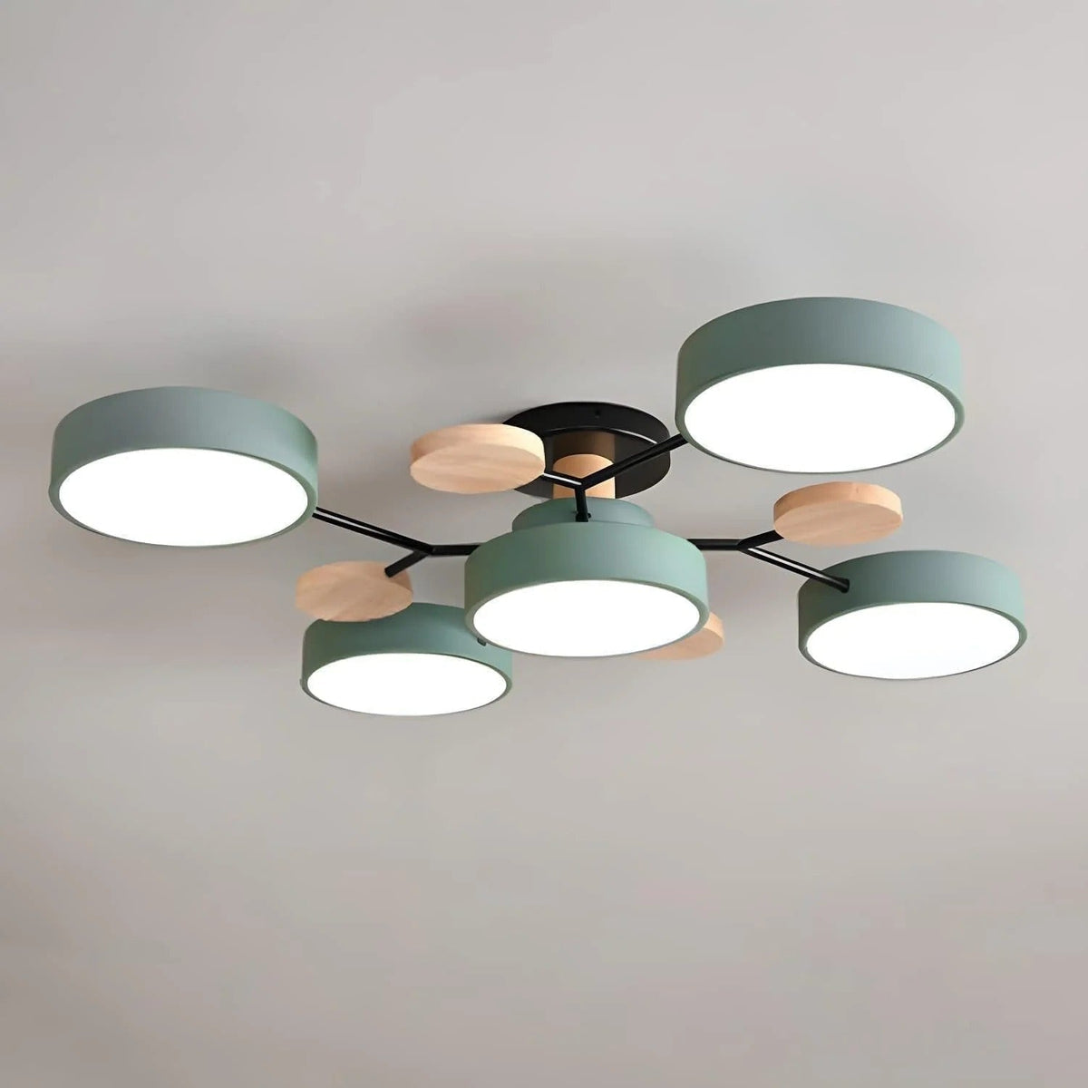 Lámpara de techo LED semiempotrada con detalles modernos de madera para la cocina y el comedor
