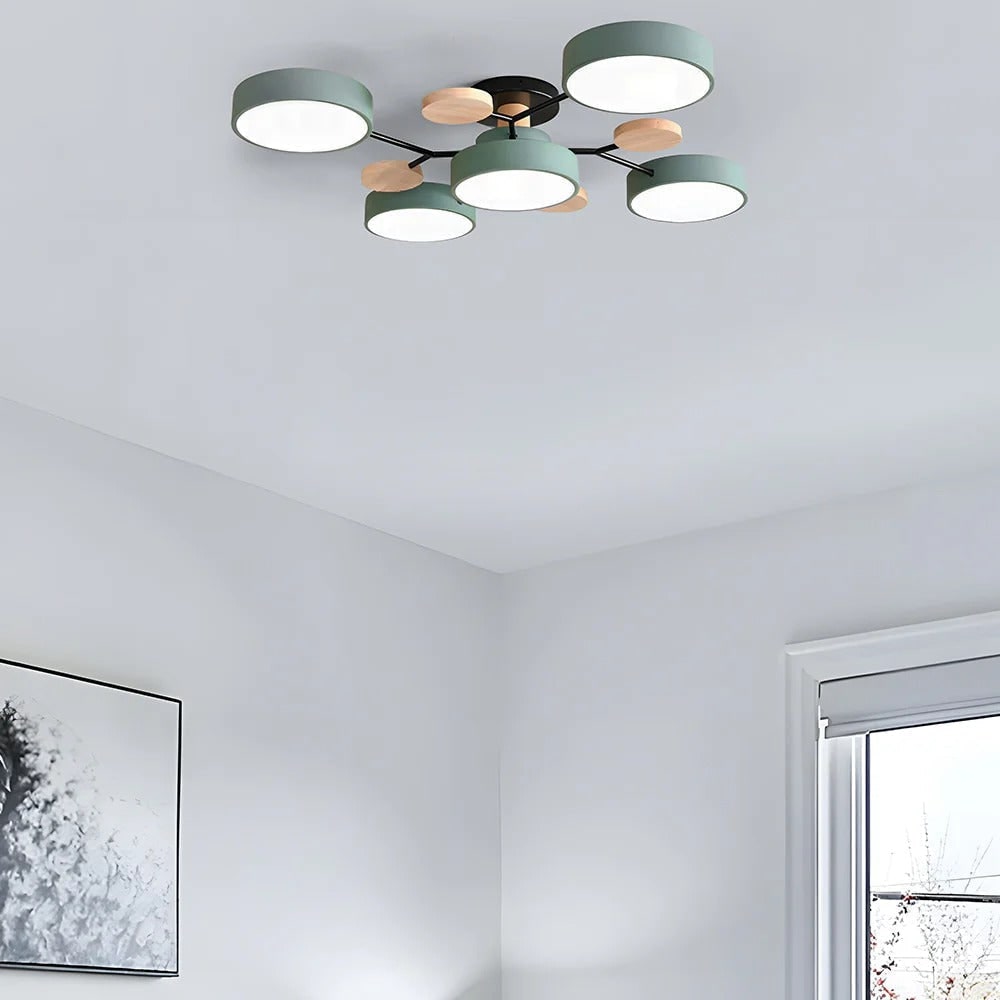 Lámpara de techo LED semiempotrada con detalles modernos de madera para la cocina y el comedor