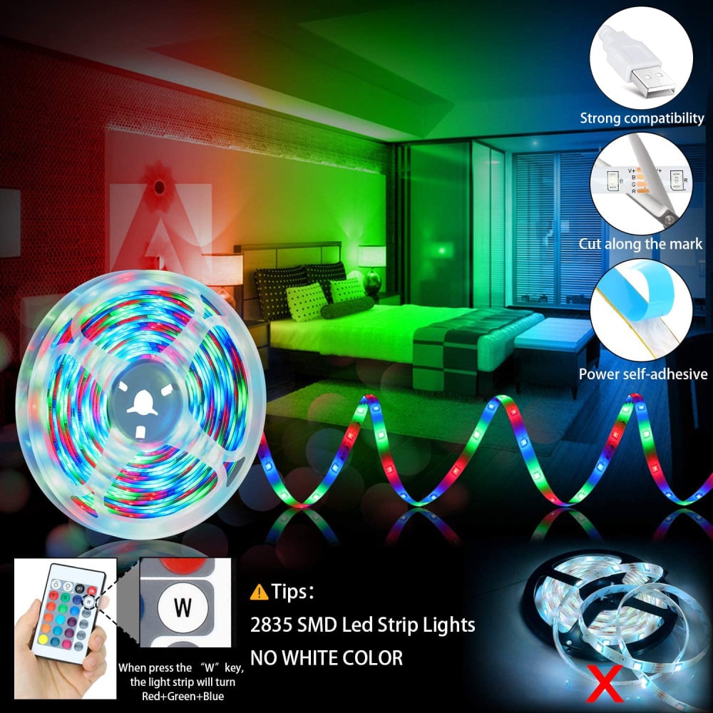 Tiras de luces LED RGB con control remoto USB, flexibles y con cambio de color para iluminación bajo gabinete
