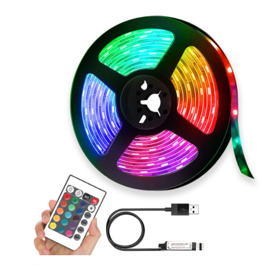 Tiras de luces LED RGB con control remoto USB, flexibles y con cambio de color para iluminación bajo gabinete
