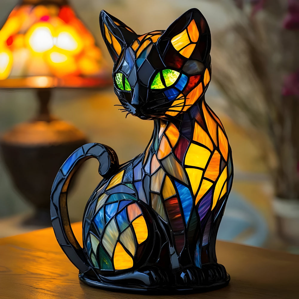 Lámpara de mesa con forma de gato, luz suave con cambio de color para decoración del hogar
