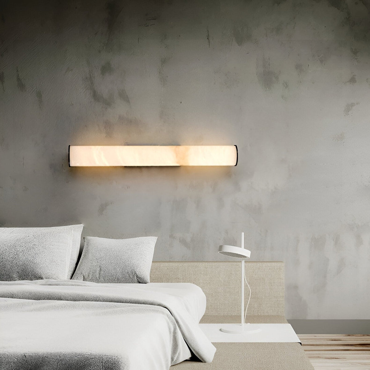 Aplique de pared moderno con pantalla cilíndrica de mármol y acabado de latón de montaje al ras, minimalista