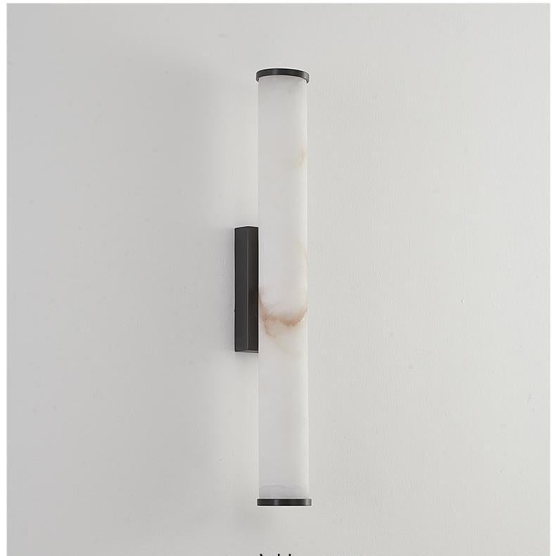 Aplique de pared moderno con pantalla cilíndrica de mármol y acabado de latón de montaje al ras, minimalista