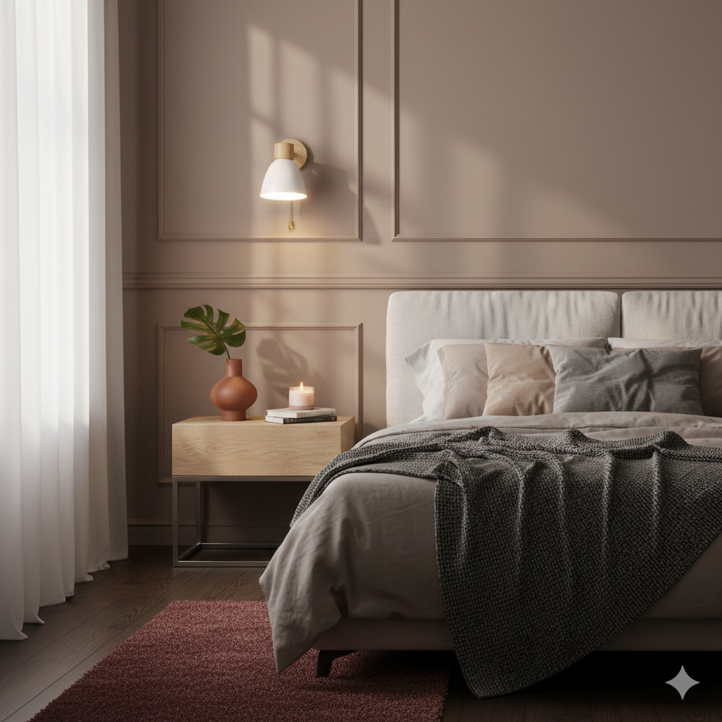 Aplique de pared moderno con brazo ajustable, interruptor de cadena y pantalla de madera en forma de cúpula para el dormitorio