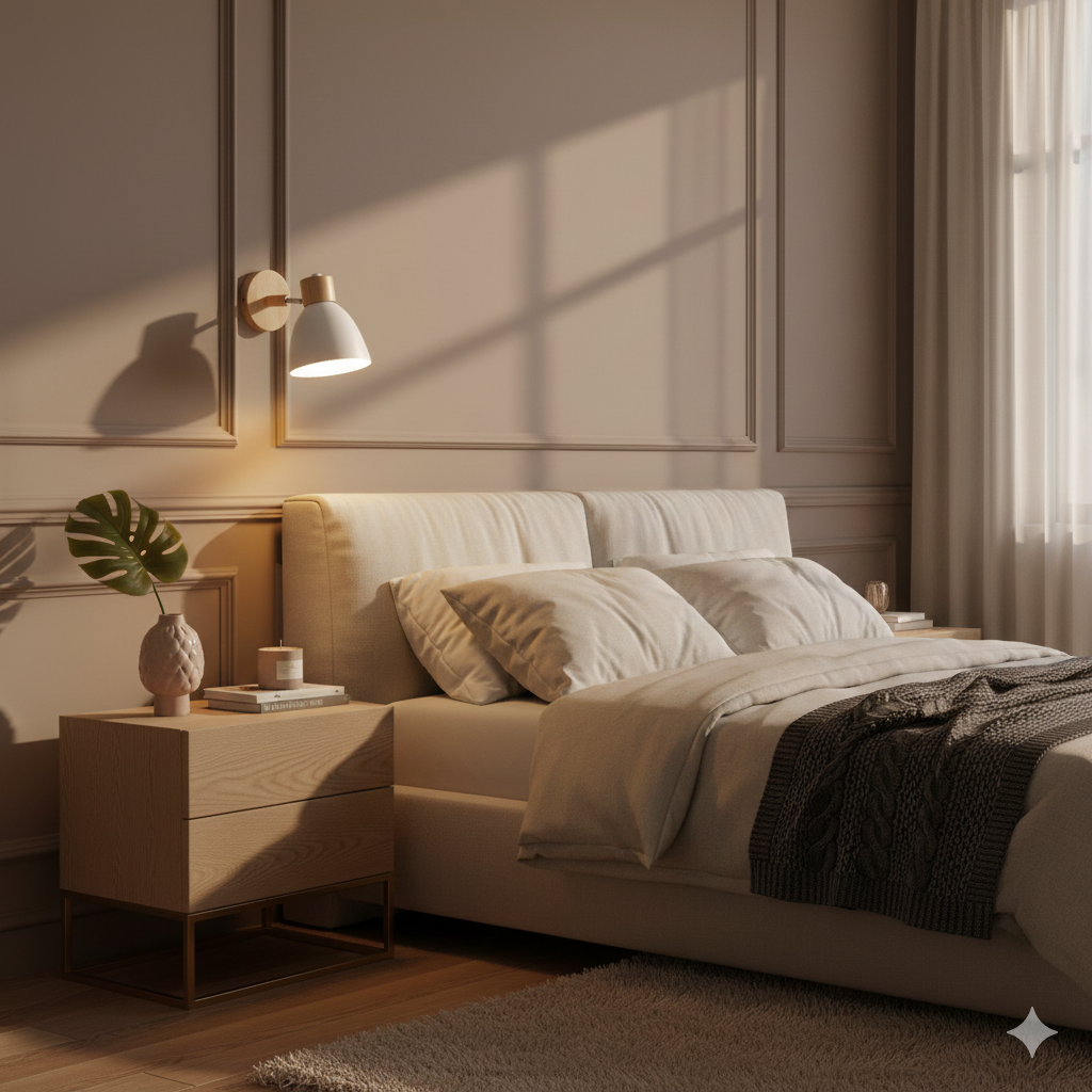 Aplique de pared moderno con brazo ajustable, interruptor de cadena y pantalla de madera en forma de cúpula para el dormitorio