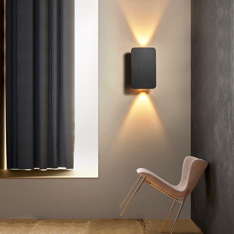 Aplique de pared LED moderno y contemporáneo, rectangular, de metal y montaje al ras, para interiores