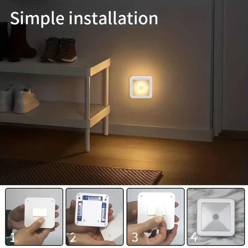 Luz nocturna con sensor de movimiento, 6 bombillas LED, a pilas, adhesiva y para montaje en pared