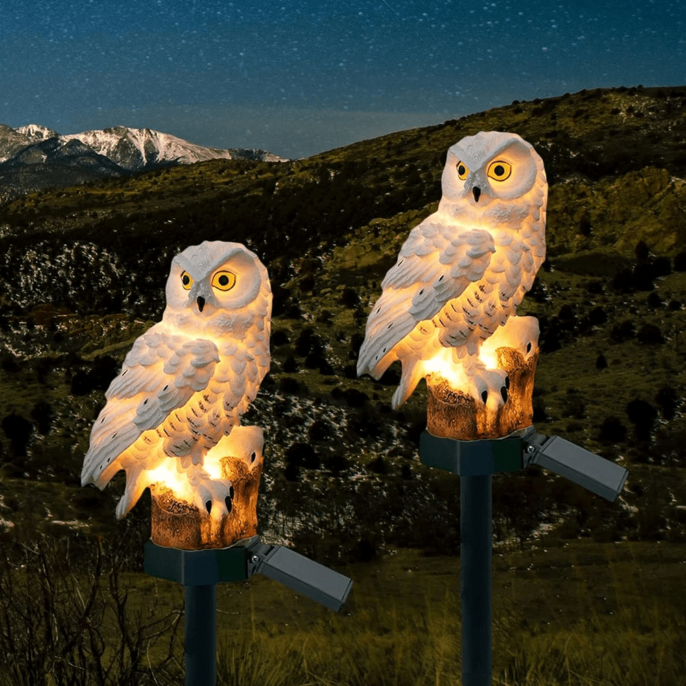 Luces solares de jardín para exteriores con búho decorativo de resina y estaca impermeable