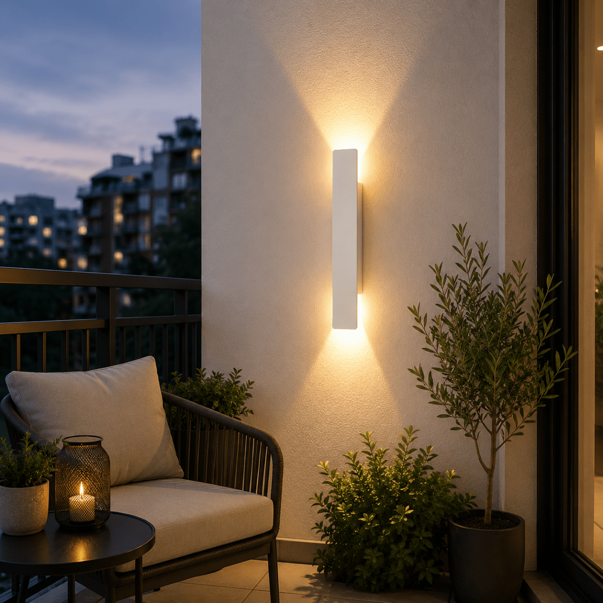 Aplique de pared exterior y lámpara con iluminación LED hacia arriba y hacia abajo y diseño rectangular moderno