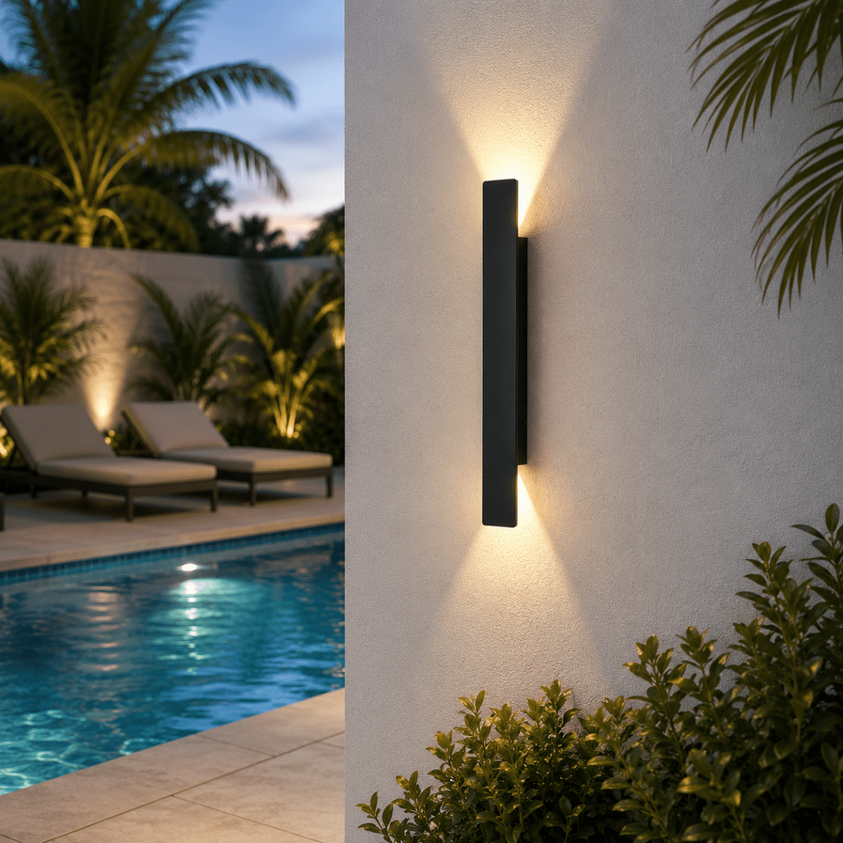 Aplique de pared exterior y lámpara con iluminación LED hacia arriba y hacia abajo y diseño rectangular moderno