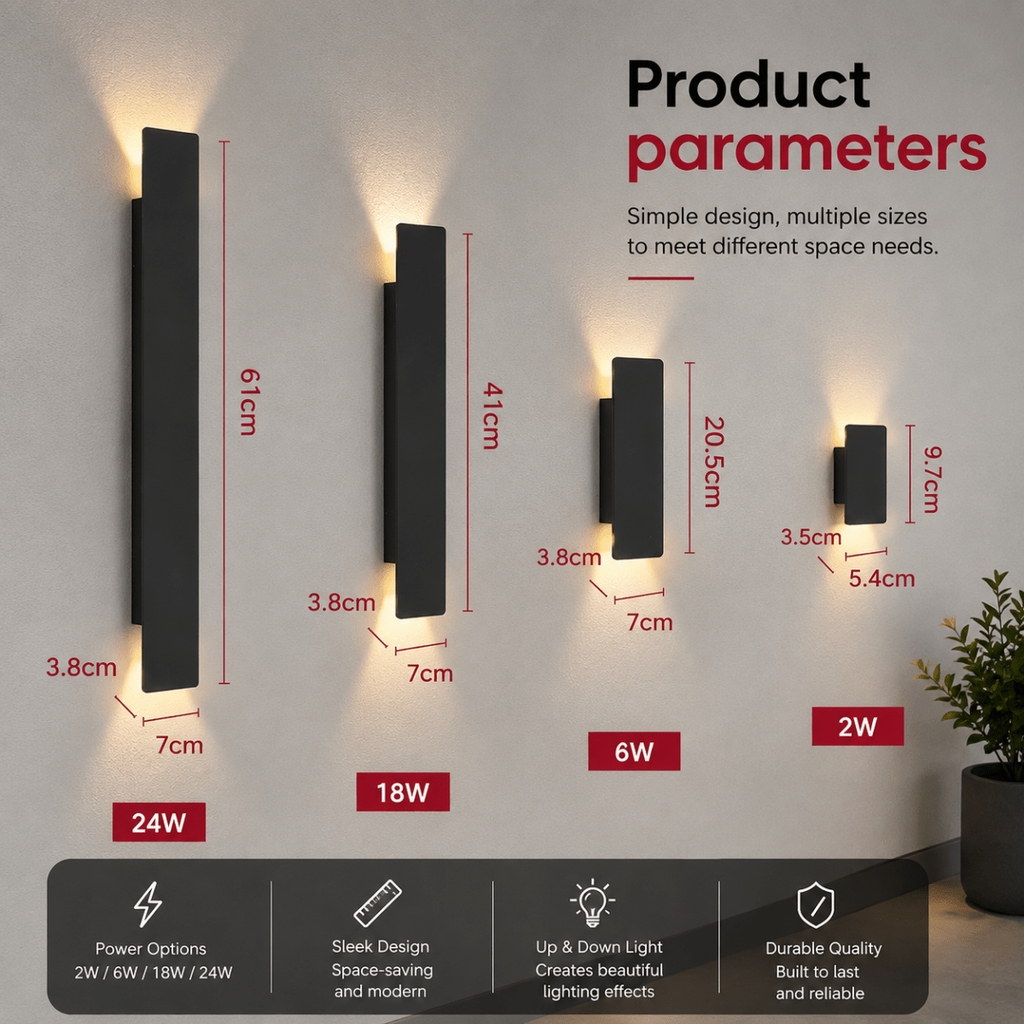 Aplique de pared exterior y lámpara con iluminación LED hacia arriba y hacia abajo y diseño rectangular moderno