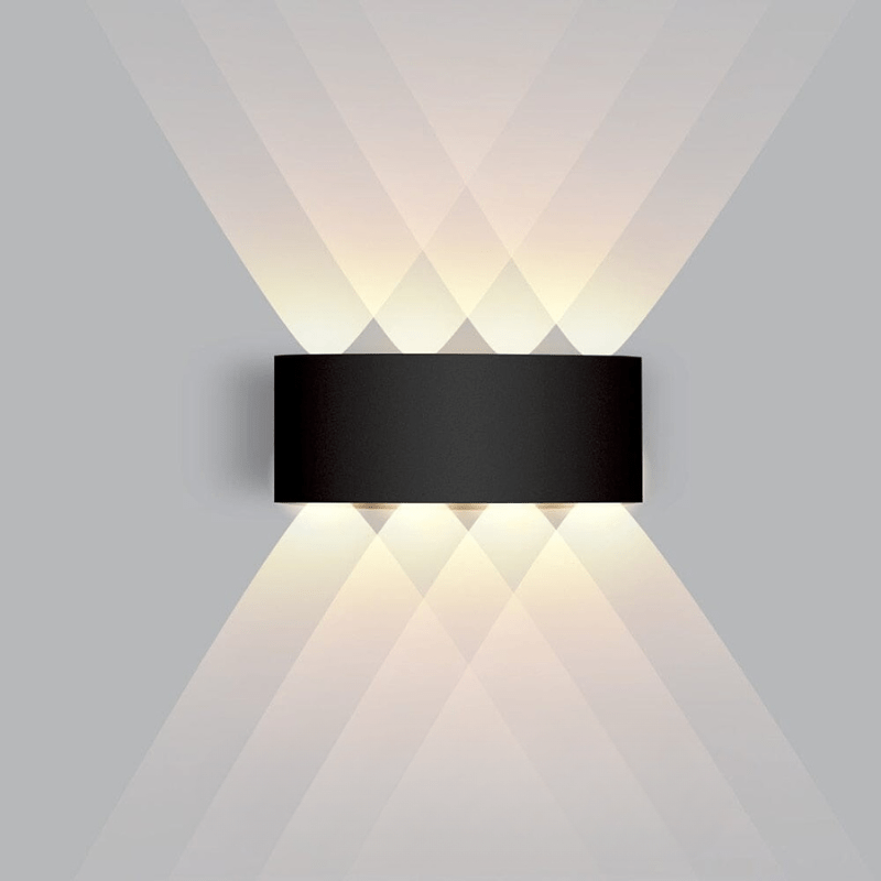 Lámpara de pared exterior impermeable con LED, haz de luz curvado hacia arriba y hacia abajo, diseño moderno