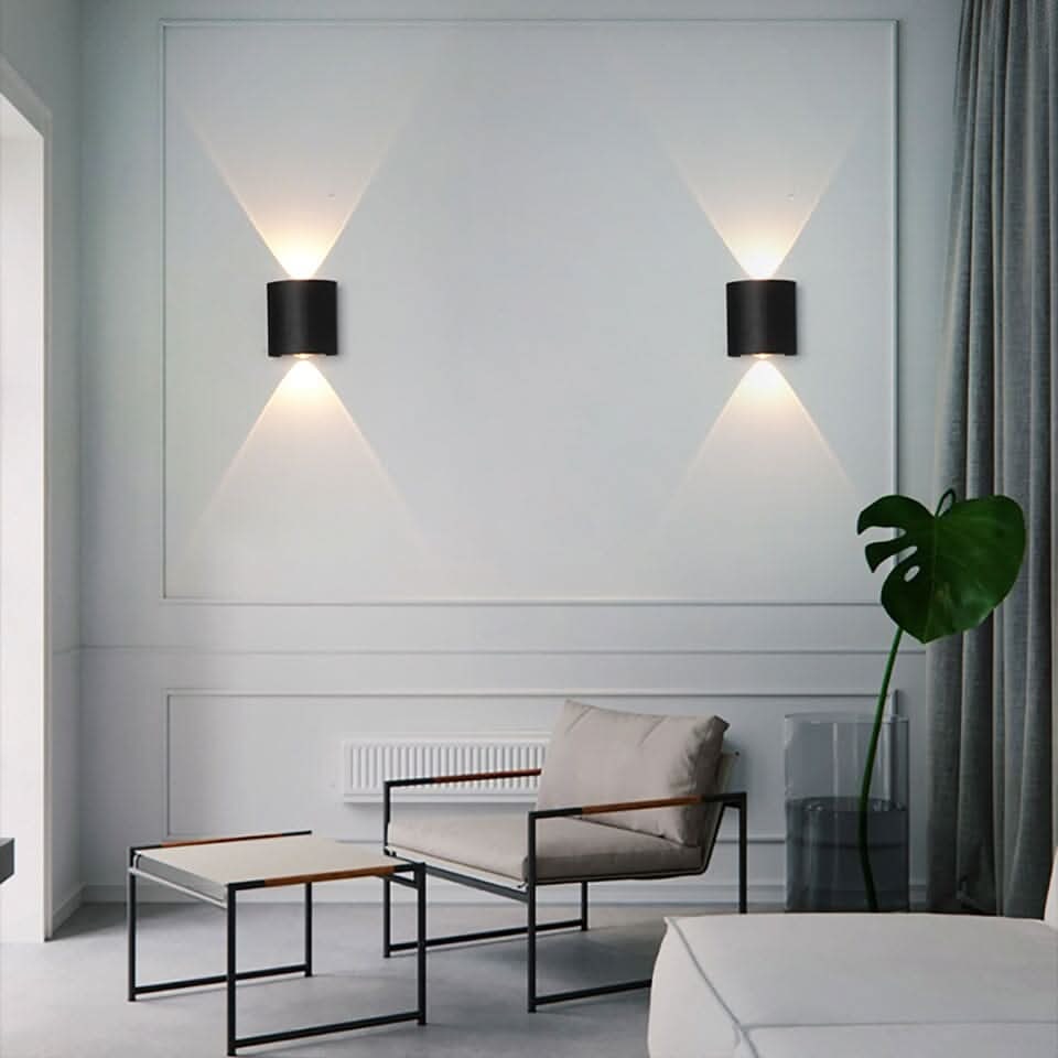 Lámpara de pared exterior impermeable con LED, haz de luz curvado hacia arriba y hacia abajo, diseño moderno