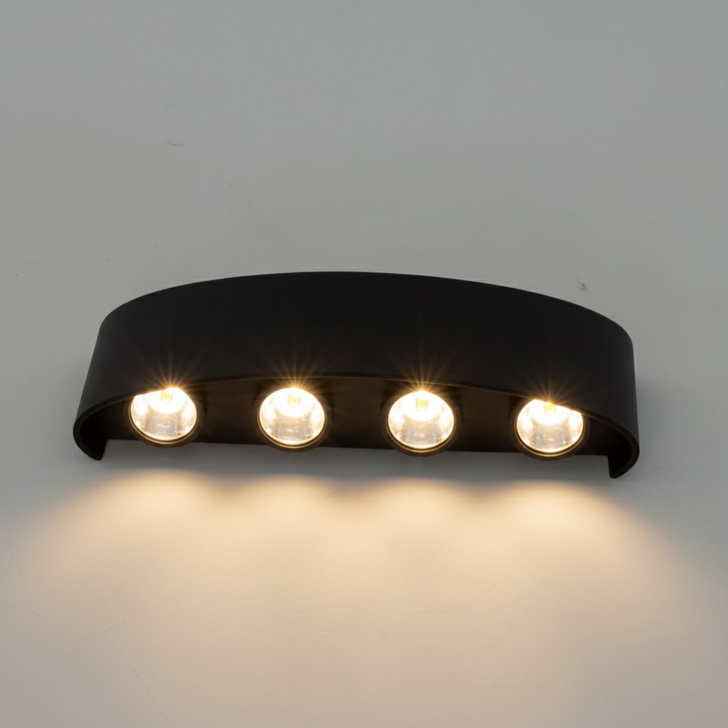 Lámpara de pared exterior impermeable con LED, haz de luz curvado hacia arriba y hacia abajo, diseño moderno