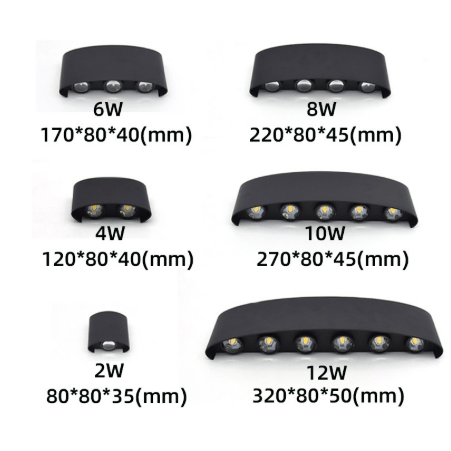 Lámpara de pared exterior impermeable con LED, haz de luz curvado hacia arriba y hacia abajo, diseño moderno