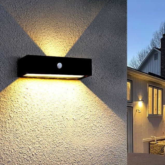 Aplique de pared exterior con iluminación LED hacia arriba y hacia abajo y sensor de movimiento