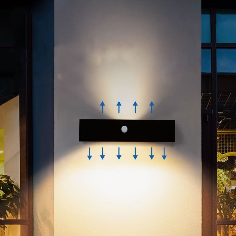 Aplique de pared exterior con iluminación LED hacia arriba y hacia abajo y sensor de movimiento