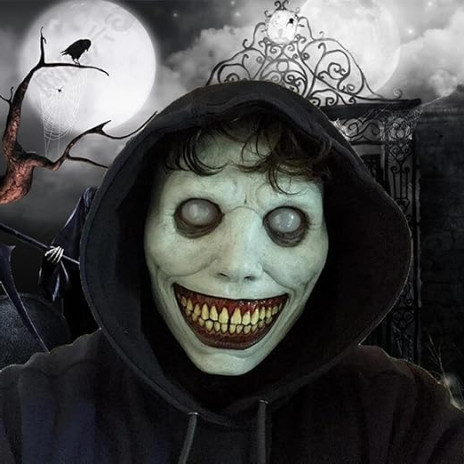 Creepy Smiling Face Evil Mask - Creepy White Eyed Demon Smiling Mask - product image 5