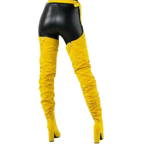 Women Faux Suede Thigh High Waist Belt Chunky High Heel Slouch Boots | Over The Knee Waist Belted Boots - product image 5