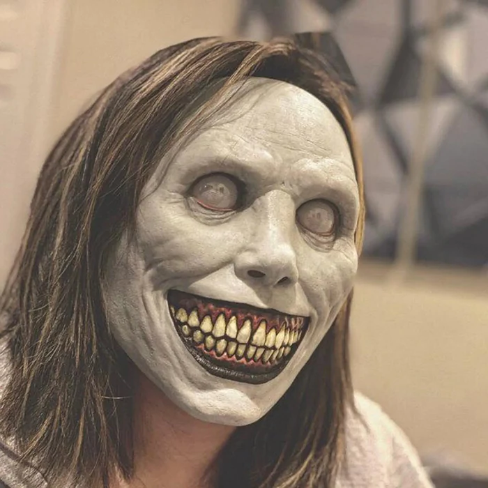 Creepy Smiling Face Evil Mask - Creepy White Eyed Demon Smiling Mask - product image 3